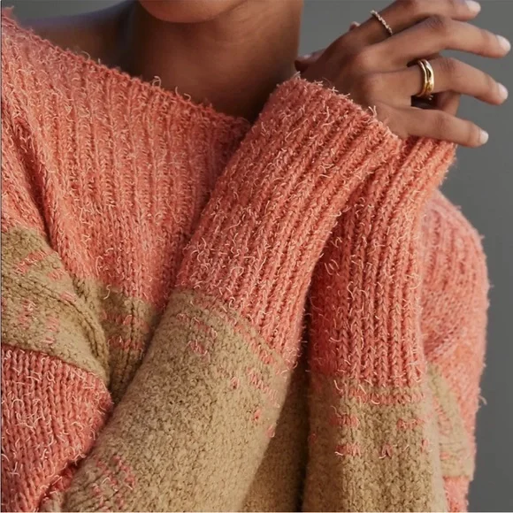 Pilcro tunic sweater pink-orange tan size medium NWT - Picture 2 of 9